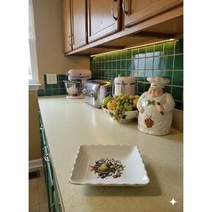 Vtg Porcelain Trinket Dish Pears & Grapes Gold Ruffled Rim 1950s EUC